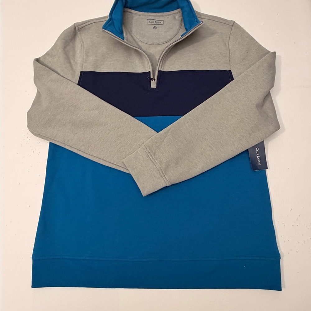 Club Room Men's Tri-Tone Fleece Hang Sweater - Light Gray, Dark Blue, Sky Blue - Picture 6 of 10